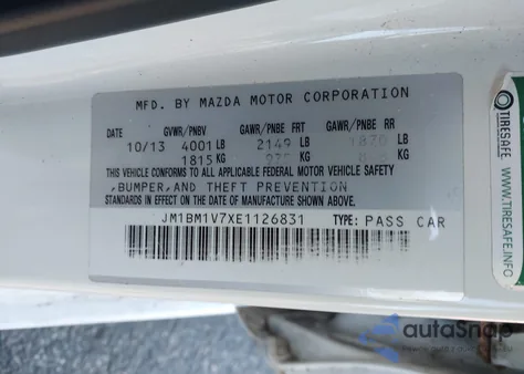 2014 Mazda Mazda3 I Touring from USA, damaged, VIN JM1BM1V7XE1126831